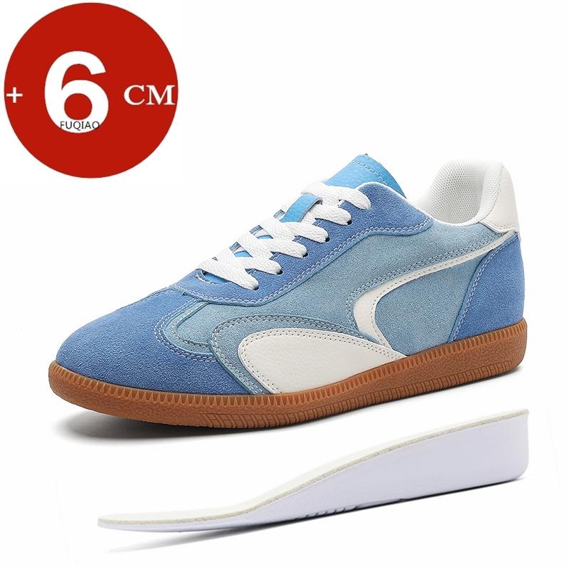 

6cm Height Increasing German Trainer Shoes Unisex Suede Leather Casual Sports Breathable Lightweight Non Slip Elevator Shoes Men 35 синий