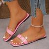 One-word cool slippers women's 2025 summer new fashionable color transparent square buckle outer wear flat casual beach sandals