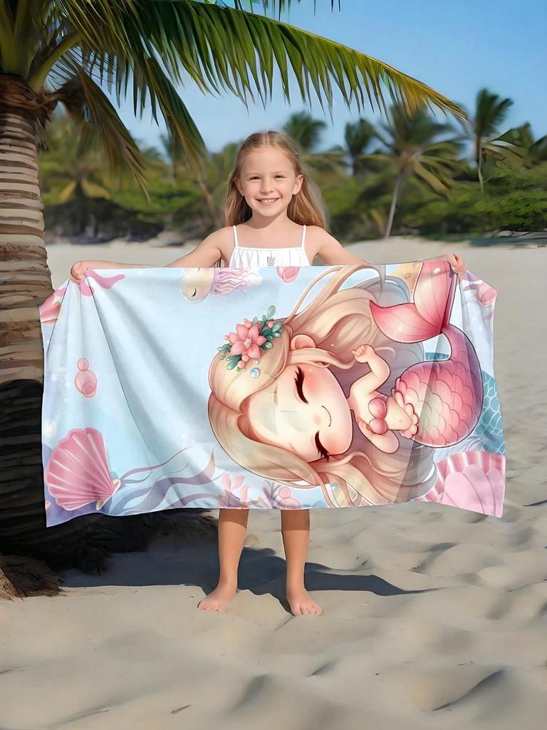 Cute Mermaid Beach Towel,Microfiber Soft Absorbent Quick Dry, Oversized for Beach Pool Travel,Sea Creature Print Towel for Girls