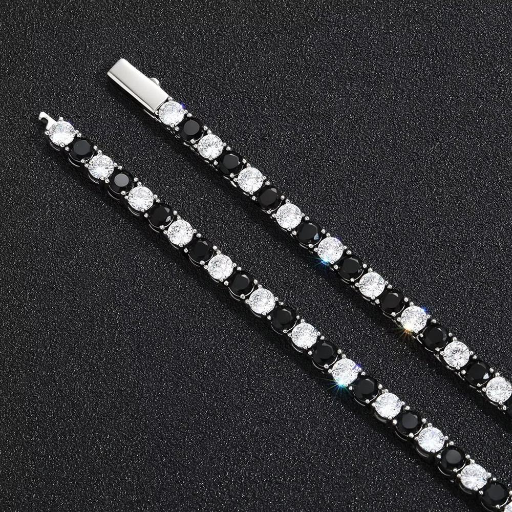 Trendy Contrast Black White 4mm Tennis Bracelet Iced Out CZ Chain with Secure Spring Clasp Hip Hop Jewelry