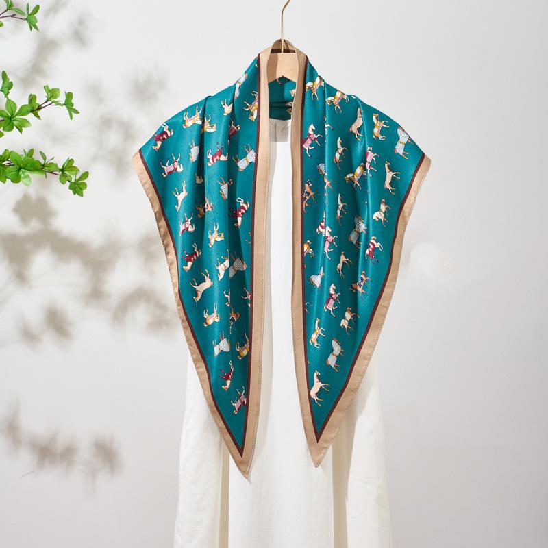 Summer Atmosphere Wearing Headscarf Twill Silk Simulation Silk Cool Diagonal Scarf Cashew Print Women's Triangle Silk Scarf