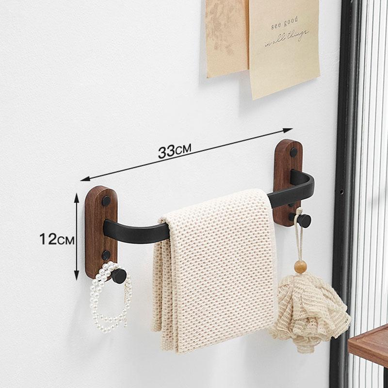 

Wall-mounted Bathroom Towel Bar With Hook Wooden Black/White Toilet Towel Rack Bath Towel Storage Rack Bathroom Accessories