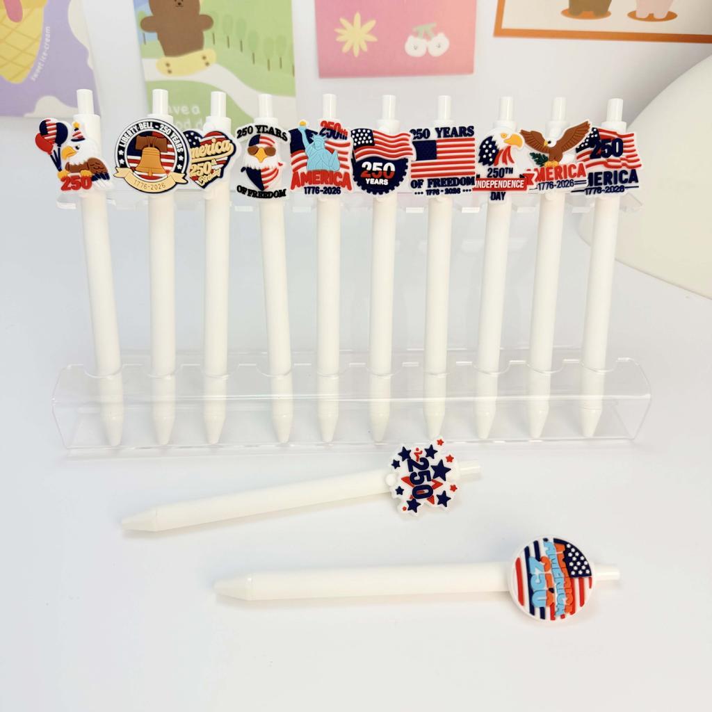 26Pcs Independence Day-themed Retractable Ballpoint Pens, Randomly Mixed and Delivered, Decorated with National Flag Eagle Pattern, Smooth Writing