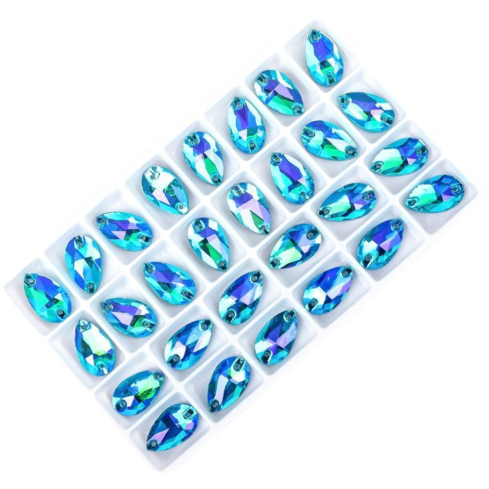 Weicher flacher Boden, tropfenförmig, flache Schnalle, Kristallglasmaterial, DIY handgenähte Bohrer, Bekleidung und Schuhe genähte Bohrer, doppeltes Loch