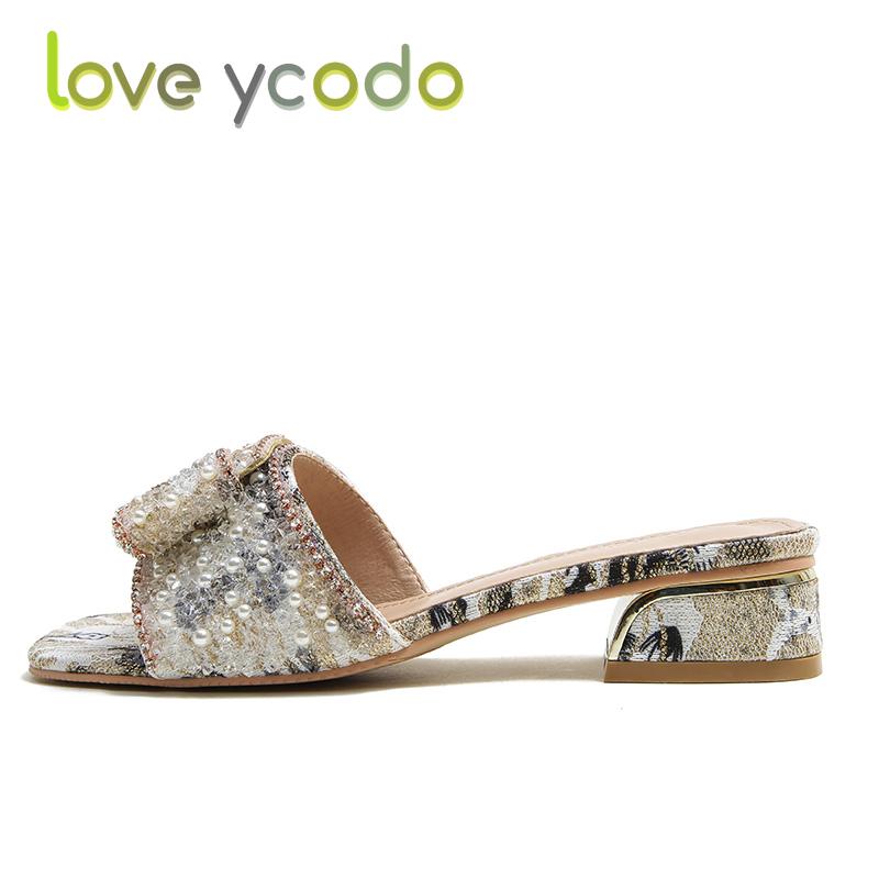 Women's Summer Fashion Slippers, Sequin Bow Decorative Print Trend Wear