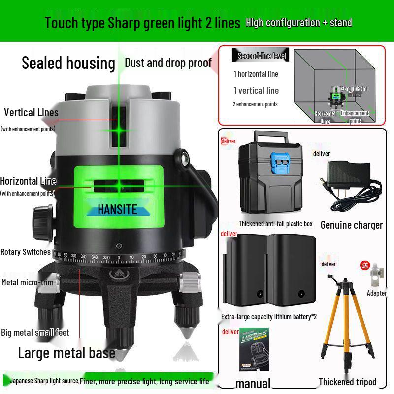 High-Precision Infrared Laser Level: 2 & 5-Line, Automatic, Indoor/Outdoor, Green & Blue Light