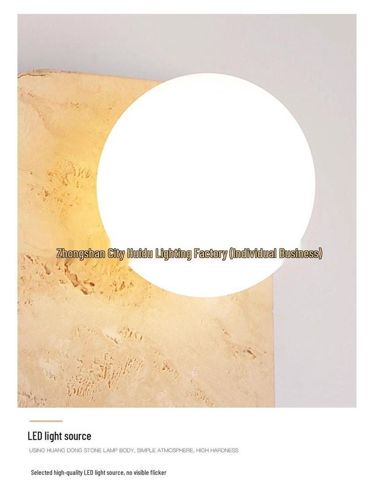 Yellow Travertine Wabi-Sabi Wall Lamp for Bedroom, Hotel, or Corridor