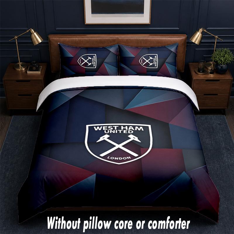 Set Biancheria da Letto West Ham United Football Design 1 Copripiumino + 2 Federe Morbido Traspirante Biancheria da Letto per la Casa