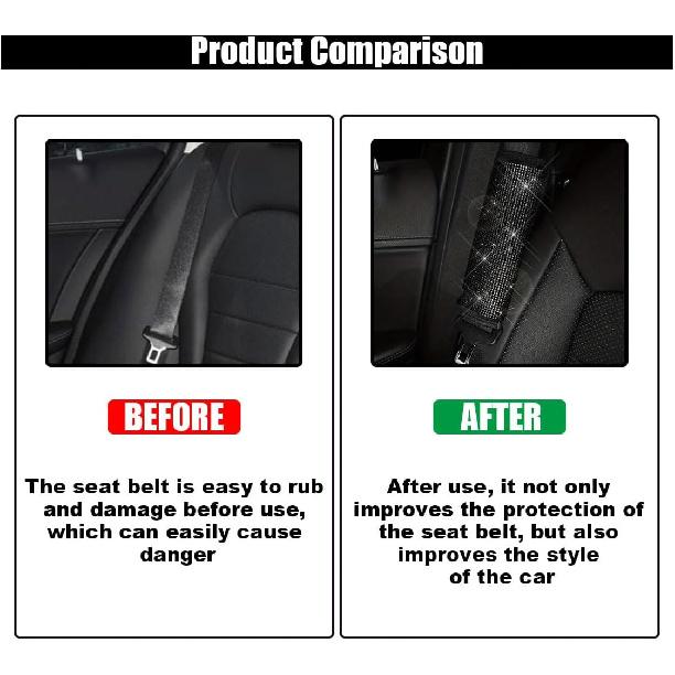 2PCS Bling Car Seat Belt Shoulder Pads, Bling Rhinestones Seat Belt Covers For Women, Car Seatbelt Strap Pad With Crystal Diamond, Car Interior