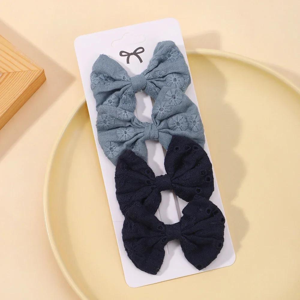 4Pcs Sweet Lace Printed Bowknot Hair Clips for Hair Girls Handmade Hairpin Boutique Barrettes Headwear Baby Hair Accessories
