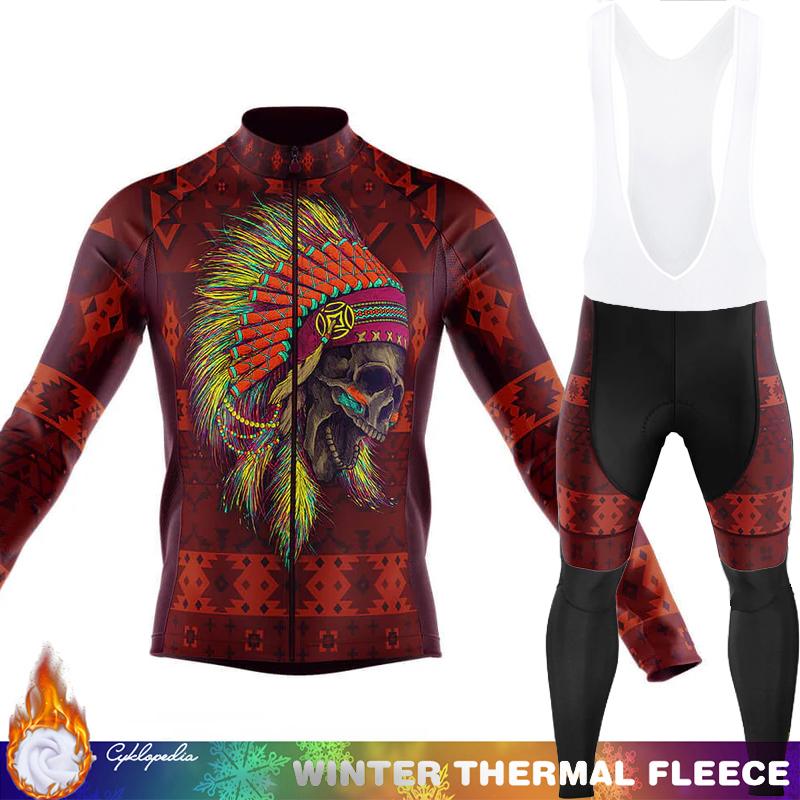 Men's Cycling Pants Fleece Jersey Skull Sets Long Sleeve Thermal Shirt Mens Clothes Clothing Winter Man Outfit Suit Termal Retro