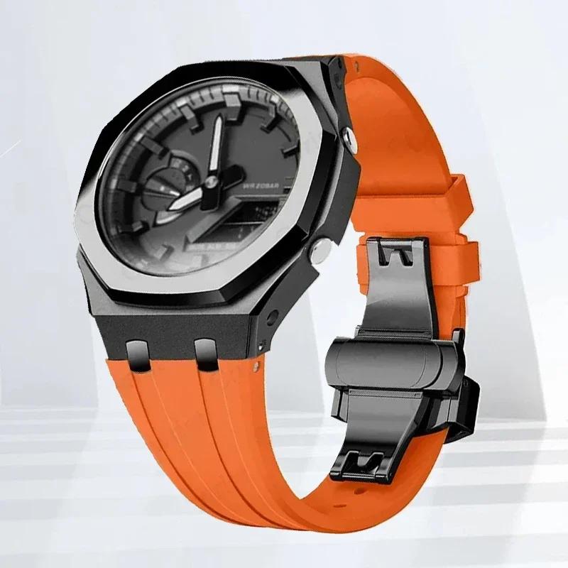 Mod-kit för Casioak GA2100 GA2110 Metallfodral Bezel Gummiarmband För Casioak GAB2100 2110 Modifieringssats Fodral Med Skruvkorrigering
