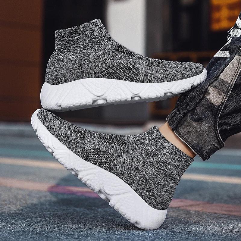 Fashion Autumn Classic Khaki Men's High-top Sneakers Big Size 47 Weave Breathable Sneakers Men Slip-on Platform Jogging Shoes Casual Men
