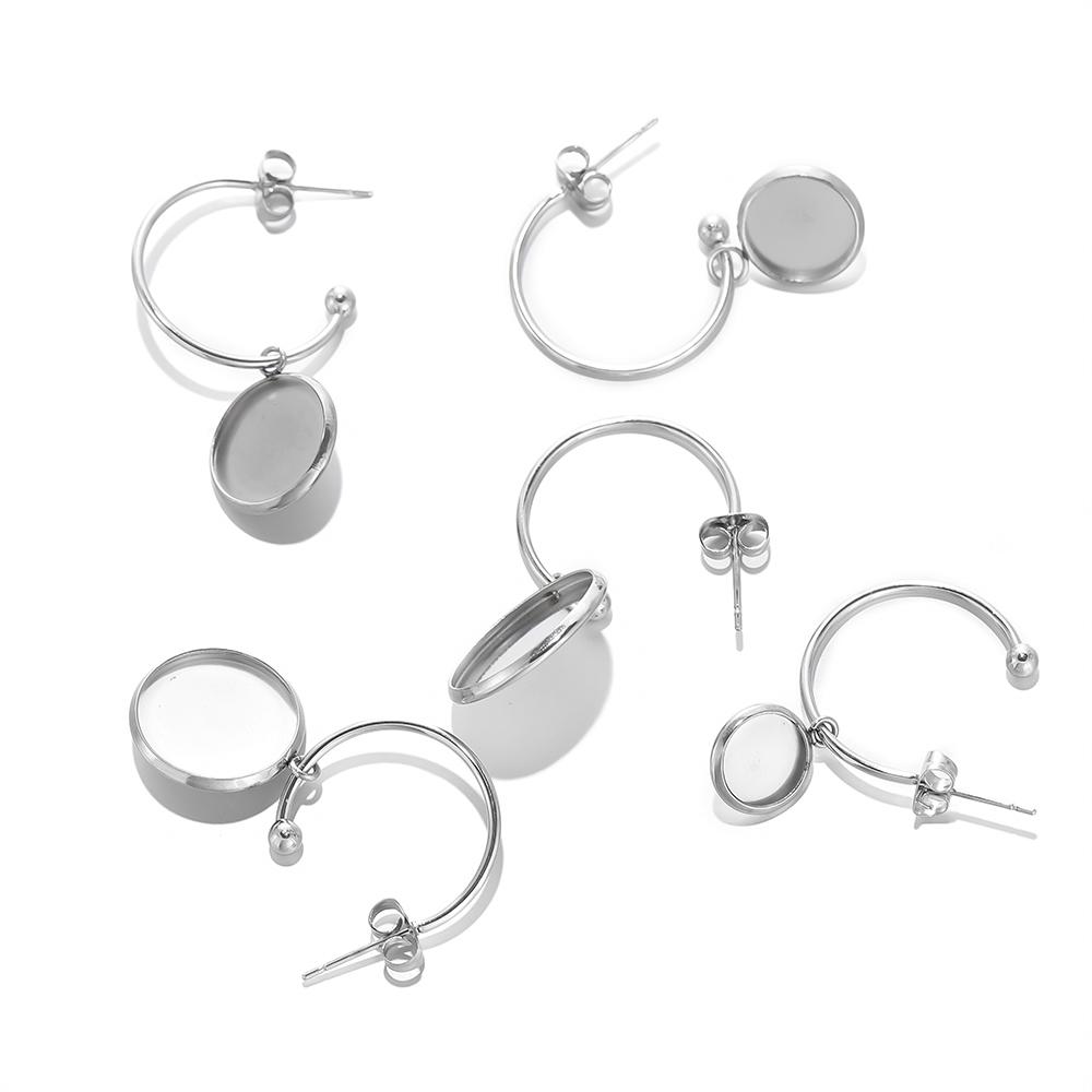 10 Stück Edelstahl C-förmige Ohrhaken Ohrringe Leere Cabochon-Basis, Passend für 8-16mm Glascabochons
