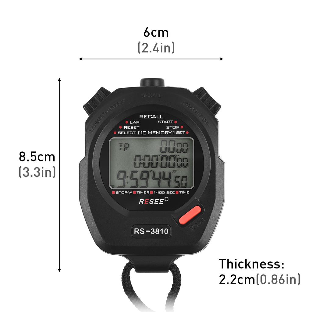 Sports Stopwatch Timer 10 Memory Digital Stopwatch 3 Rows Display Large Screen Stopwatch