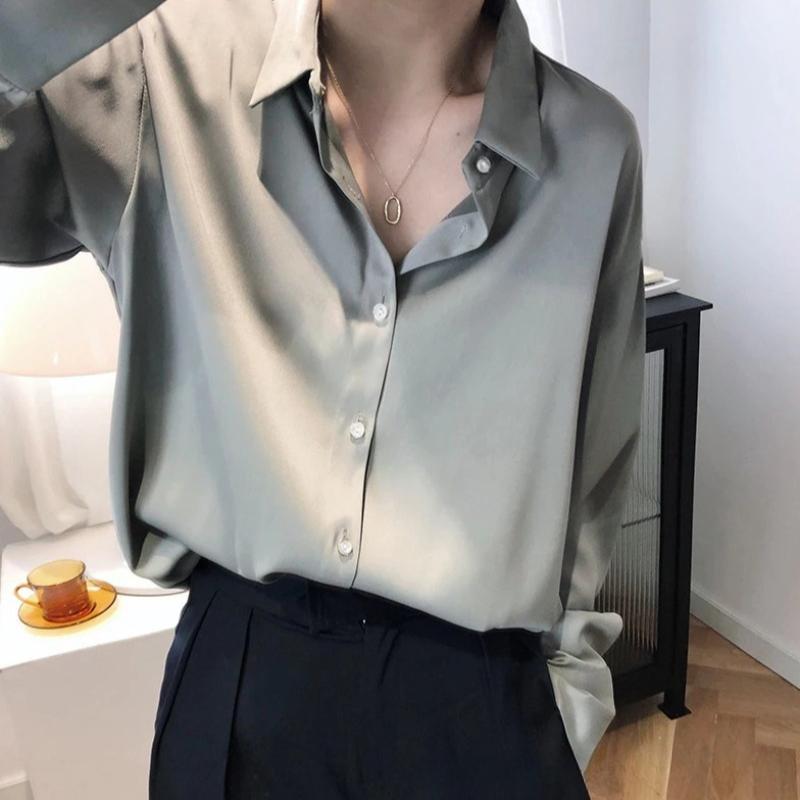 Spring and Summer Simple Temperament Loose Office Shirts for Women Fashion Long Sleeve Plus Size Casual Blouses Women Solid Slim Fit Ladies Tops 26193