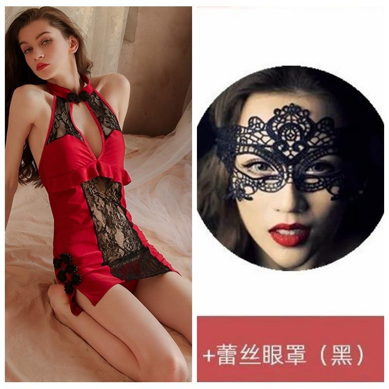 Sexy Lace Seduction Deep V Vintage Cheongsam Pajamas Hot Uniform Seduction Set