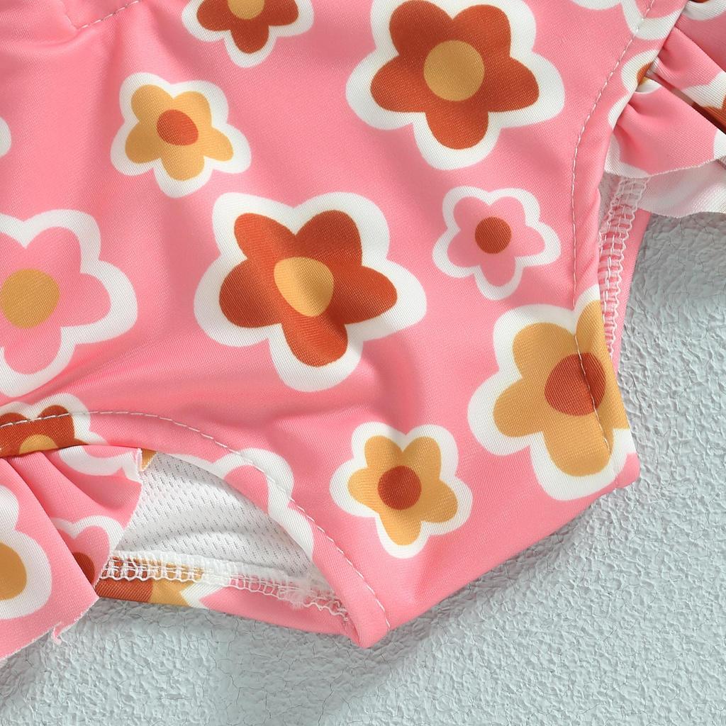 Dziecięce stroje kąpielowe dla dziewczynek 12M 18M 24M 3Y 4Y 5Y Letnie kwiatowe z długim rękawem Z zamkiem błyskawicznym Kombinezon z falbankami Stroje kąpielowe Kostiumy kąpielowe Kostiumy kąpielowe