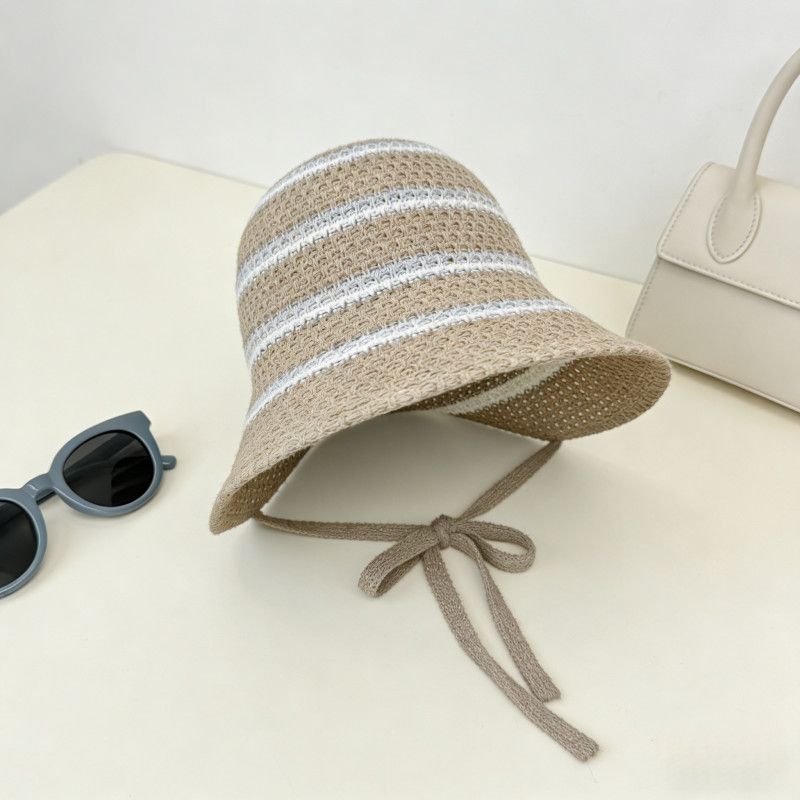 Color knitted hollow breathable bucket hat women's summer outdoor face small sunshade bucket hat women's basin hat