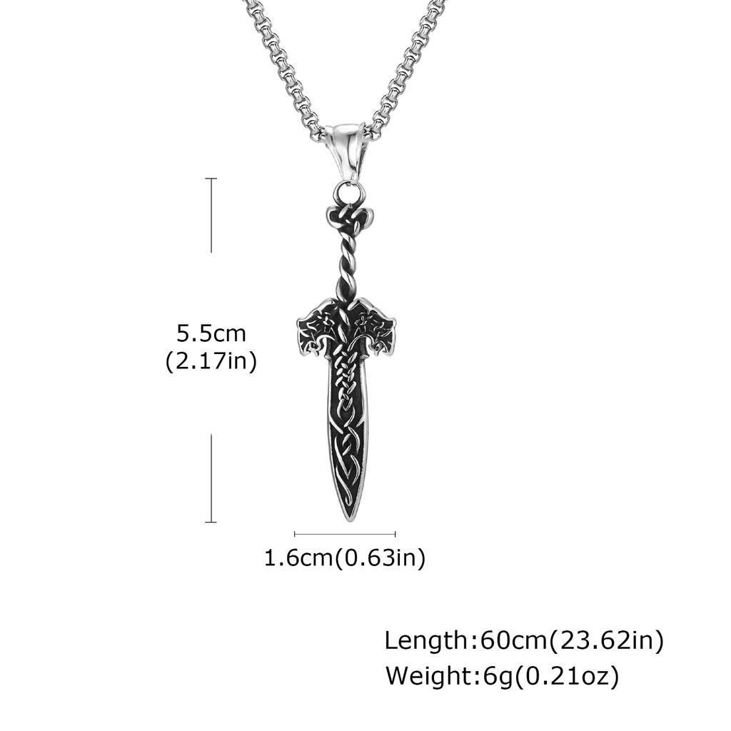 Fashion Retro Nordic Celtic Knots Rune Sword Pendant Stainless Steel Necklace for Men, Vintage Punk Jewelry Gift