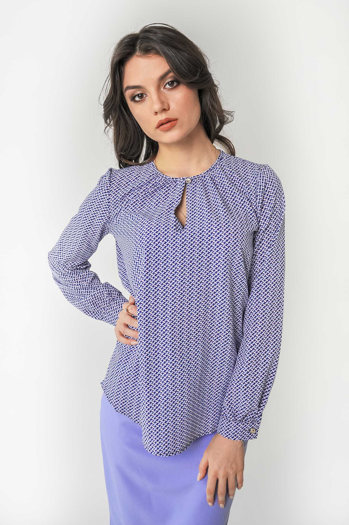 

Блуза прямого крою з принтом 40 синій/білий