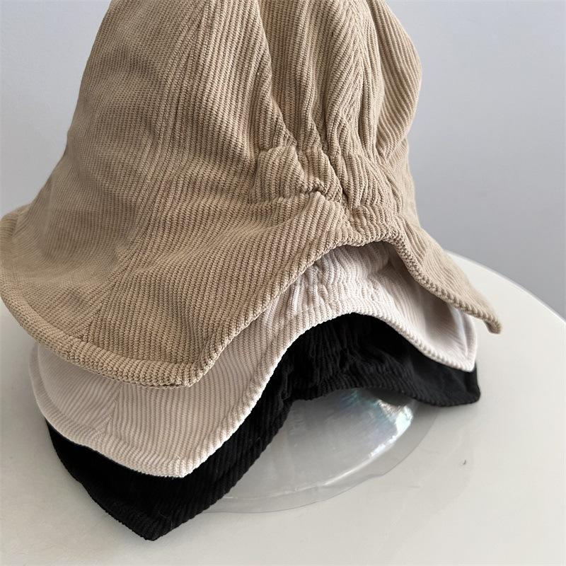 

Versatile corduroy rear notched bucket hat women s autumn and winter simple and lightweight warm big brim hat M（56-58cm） темно-коричневого кольору