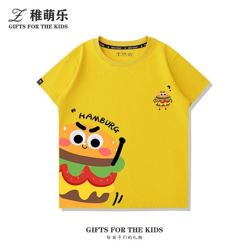 French Fries and Burger Cartoon Print Cute T-Shirt for Men, Women, and Children Summer Casual 2026 New Short Sleeve Shirt