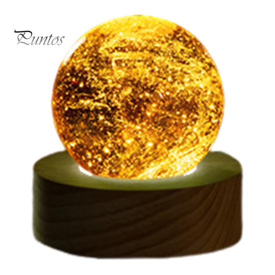 Faux Crystal Glass Balls USB Powered LED Chakra Ball with Wooden Base Ice Cracked Spheres Night Light for Meditation Home Table Decor
