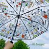 Korean Women's Transparent Automatic Folding Umbrella with Cute Cartoon Design