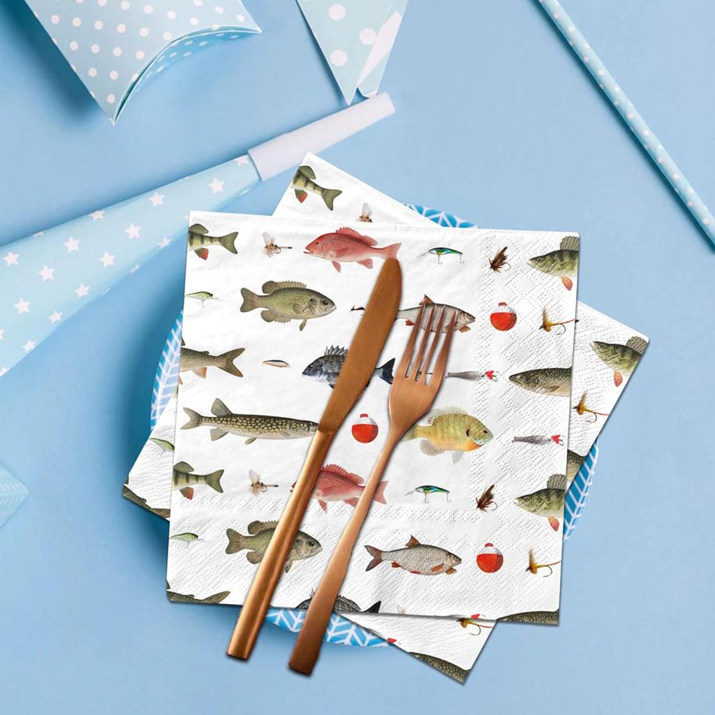 Fish Birthday Party Decorations - 40Pcs Gone Fishing Party Napk Disposable Fish Theme Napk for Boy Girl Baby Shower,Under The sea,Gone Fishing