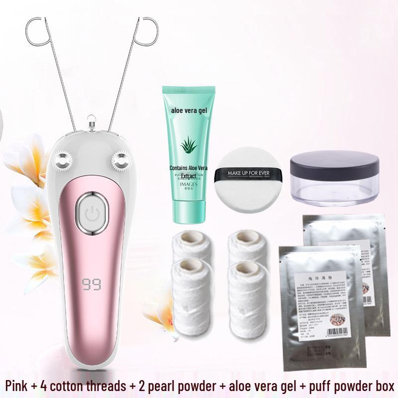 Rechargeable Facial Hair Removal Threading Device with Tweezers