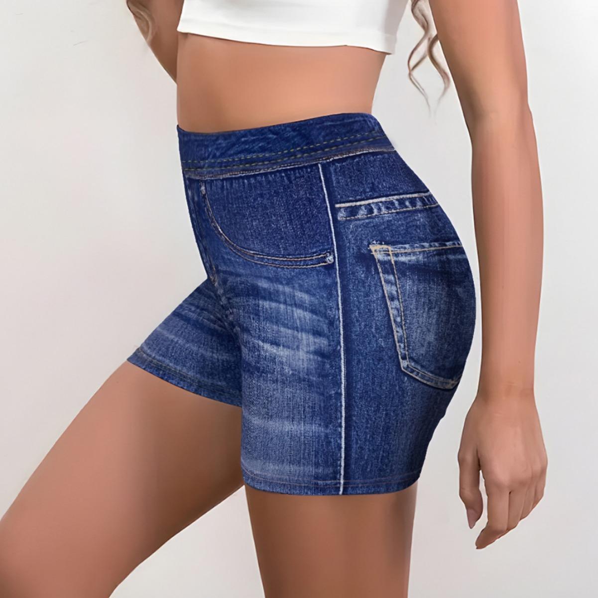 

Yoga fitness pants imitation denim shorts high waist women s hip lift and thin three-point pants sports shorts women s summer wear S