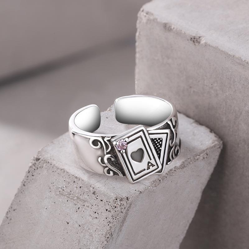New Vintage Opening Rings For Women Men Playing Card Finger Stainless Steel Lucky Poker Ring Fashion Party Jewelry Gifts