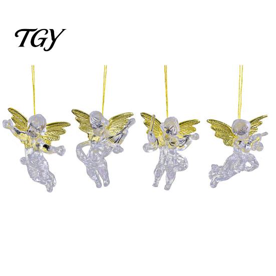Festive Showcase Hanging Ornaments 4Pcs Winged Angel Ornaments, Clear Figurines, Holiday Party Decor Christmas Tree Decor, Seasonal Home Supplies
