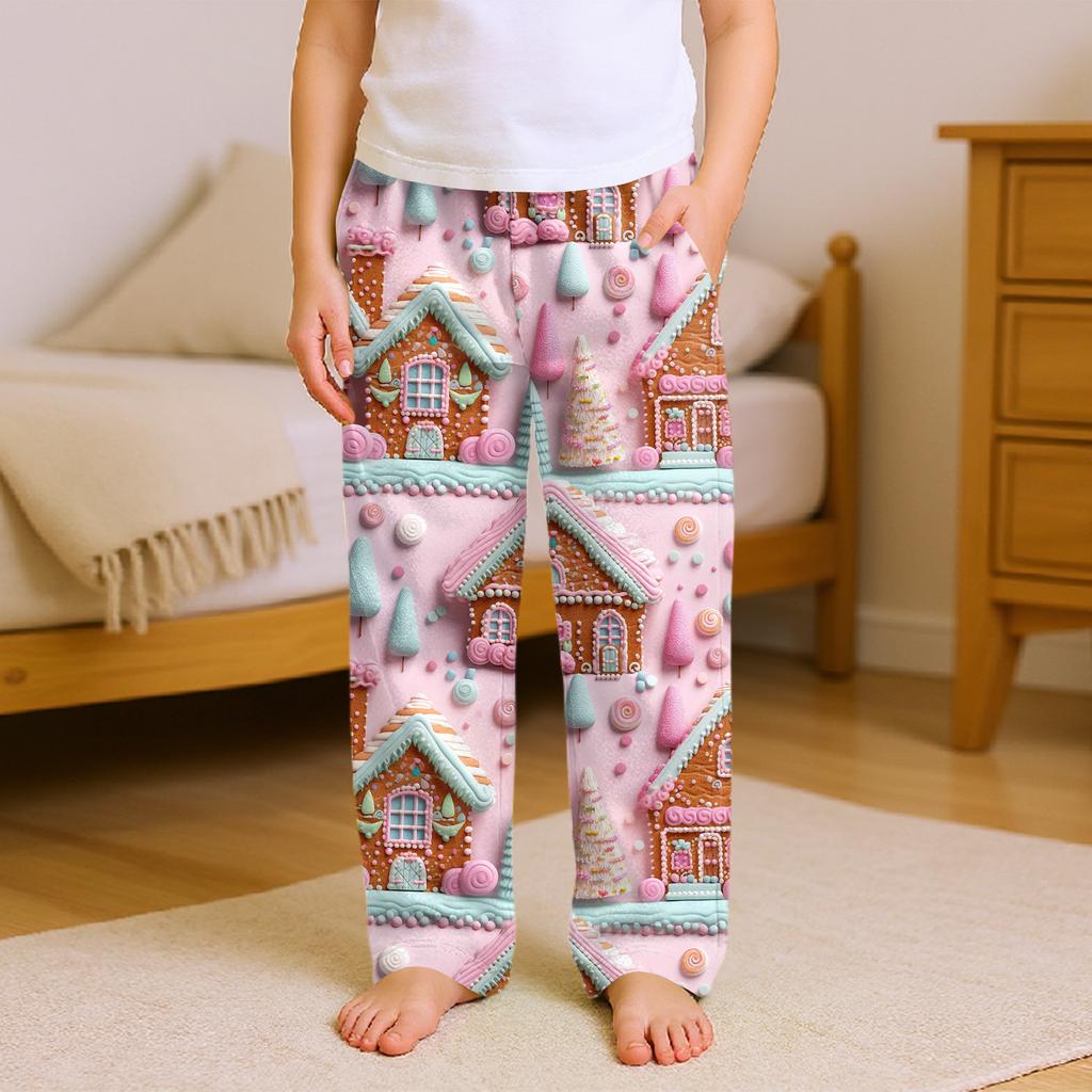 Fashionable Children's Christmas Print Pocket Casual Pants