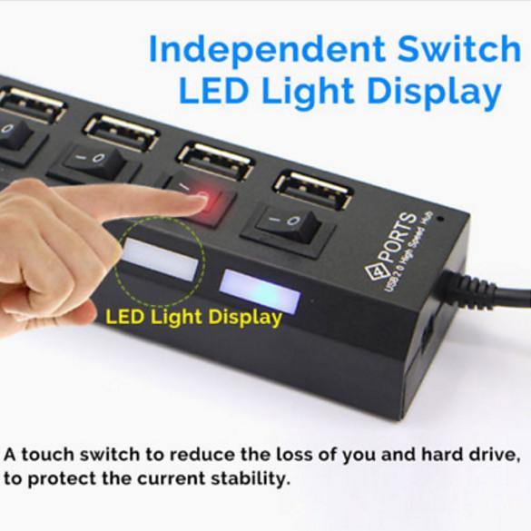 Port 7 Usb Hub 20 Power Adapter Cable Splitter With Power Onoff Switch High Speed Usb Micro Hub