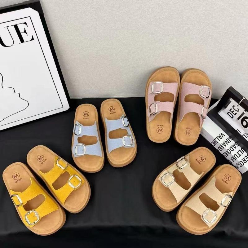 Fashion Lazy outdoor soft soled exposed toe straight drag 2025 new summer thick soled height increasing beach shoes