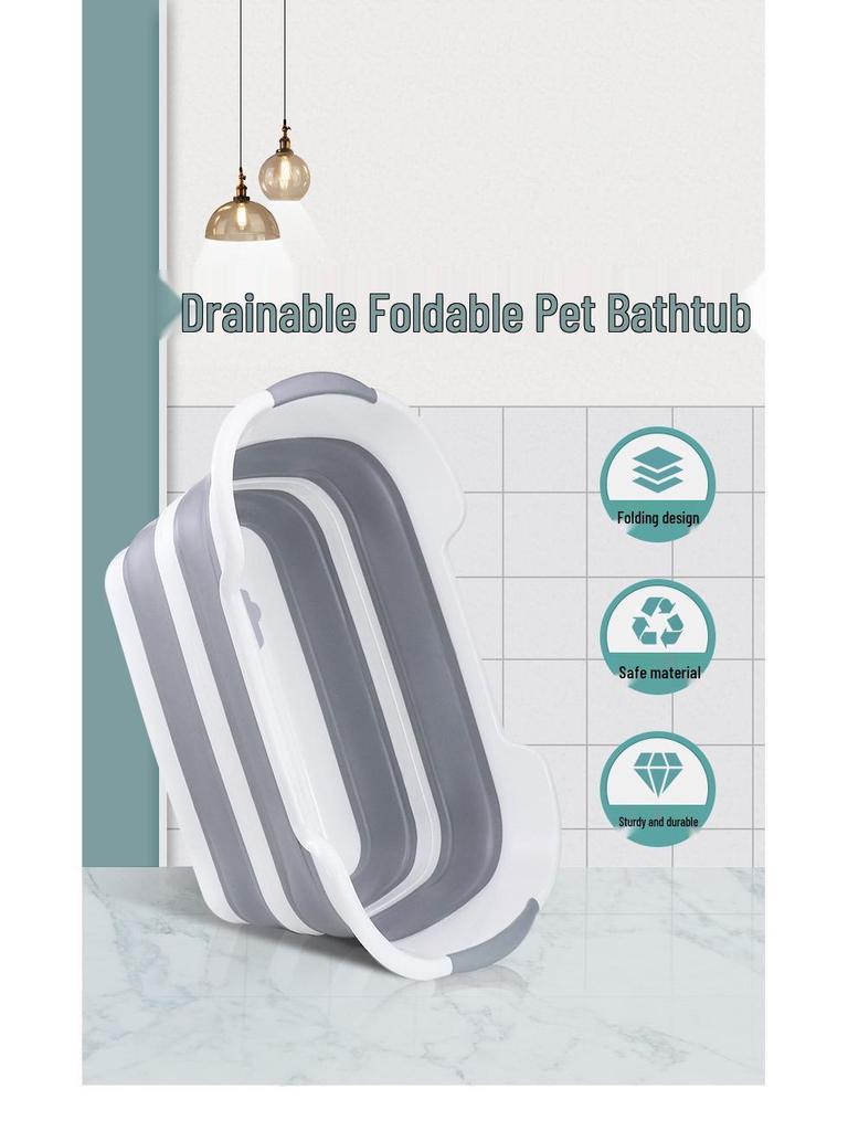 Foldable Pet Cleaning & Laundry Basin - Drainable, Multi-purpose, Storage Basket
