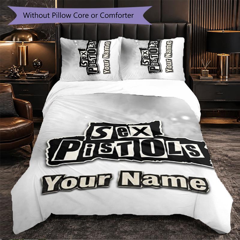 Sex Pistols Individuelles Namens-Text Bettwäscheset, 1 Bettbezug & 2 Kissenbezüge Personalisierte Schlafzimmer-Geschenk