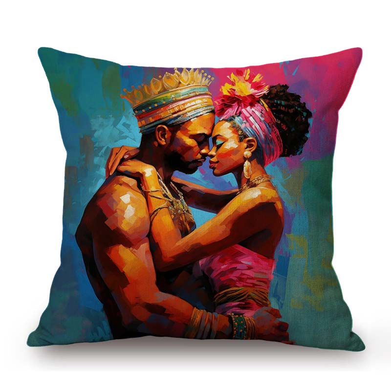 Exotic African Art Black Queen And King Oil Painting Cotton Linen Decoration Art Sofa Throw Pillow Case Car Seat Cushion Cover