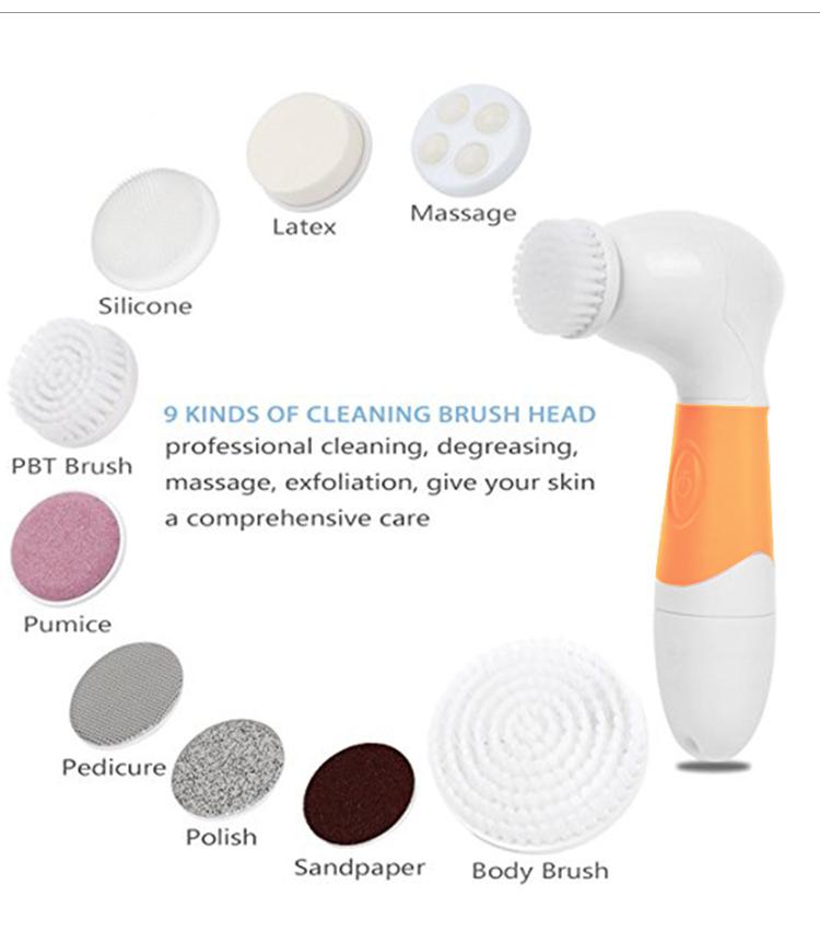 Cheap Price Custom Tool 9 In 1 Rotary Heads Set Facial Cleansing Cleans Scrubber Electronic Face Cleaning Brush