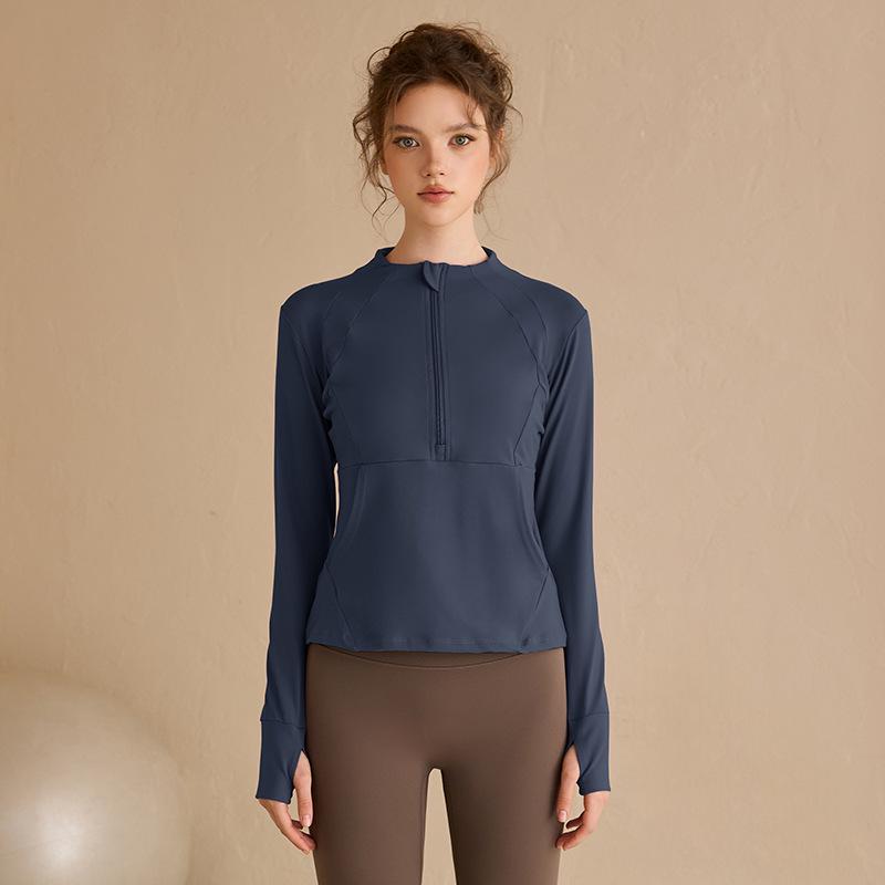 

Women s Breathable Slim Fit Long Sleeve Half-Zip Yoga Training Sweatshirt XXL (suggested 136-155 jin) темно-синього кольору