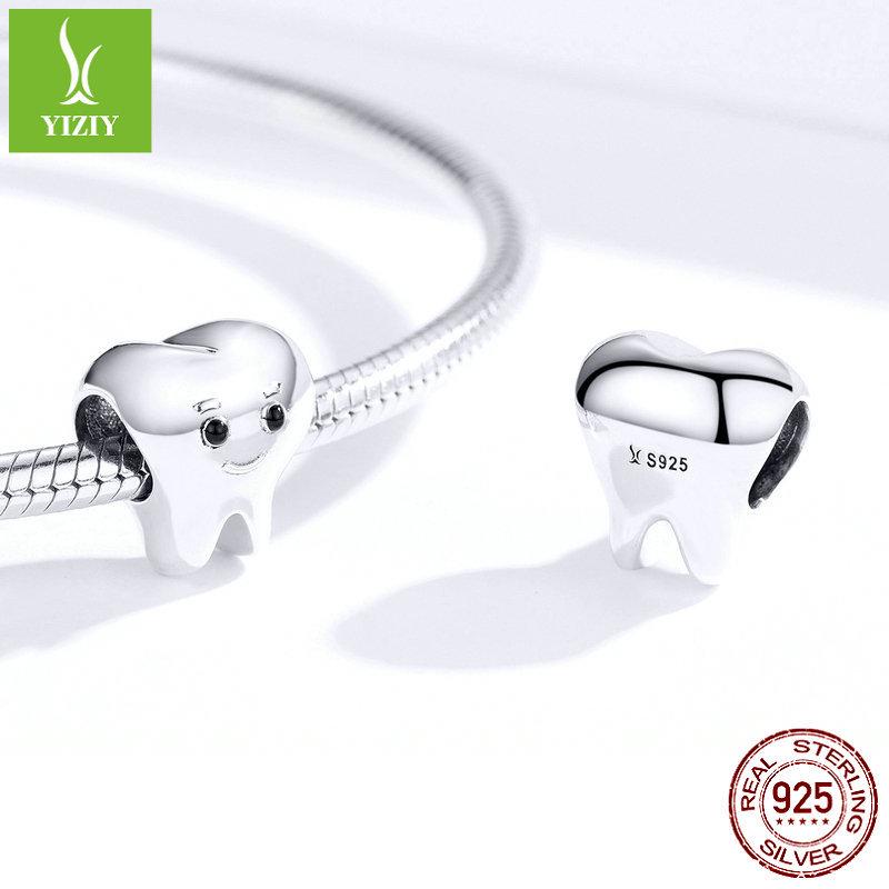 Mărgele din Argint Sterling cu Dinți Zâmbitori - Accesoriu Drăguț pentru Brățară SCC1401