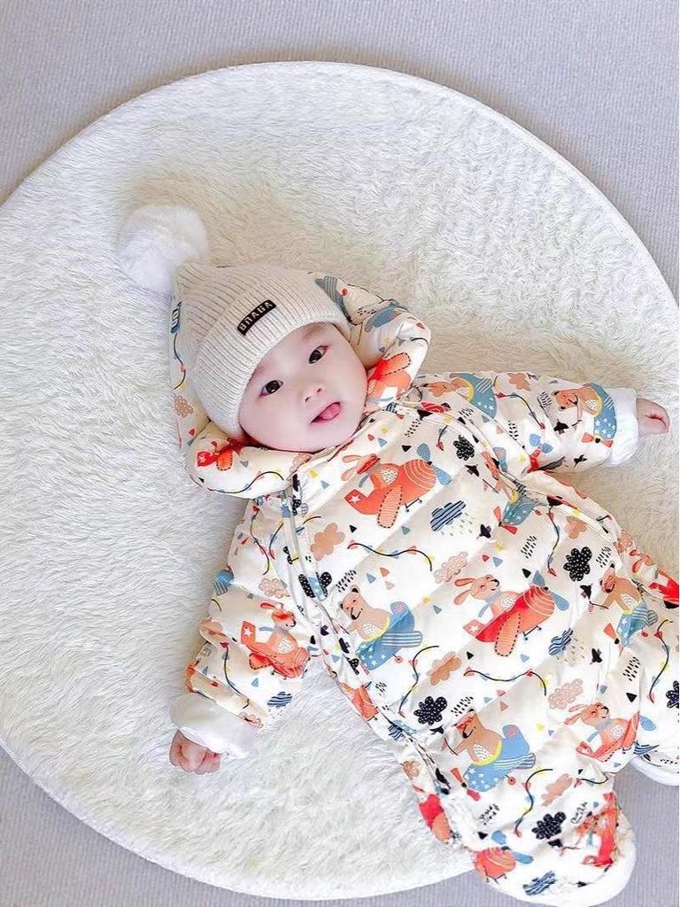 Thick Fleece-Lined Winter Baby Onesie for Boys & Girls - Warm Cotton Padded Infant Outdoor Romper