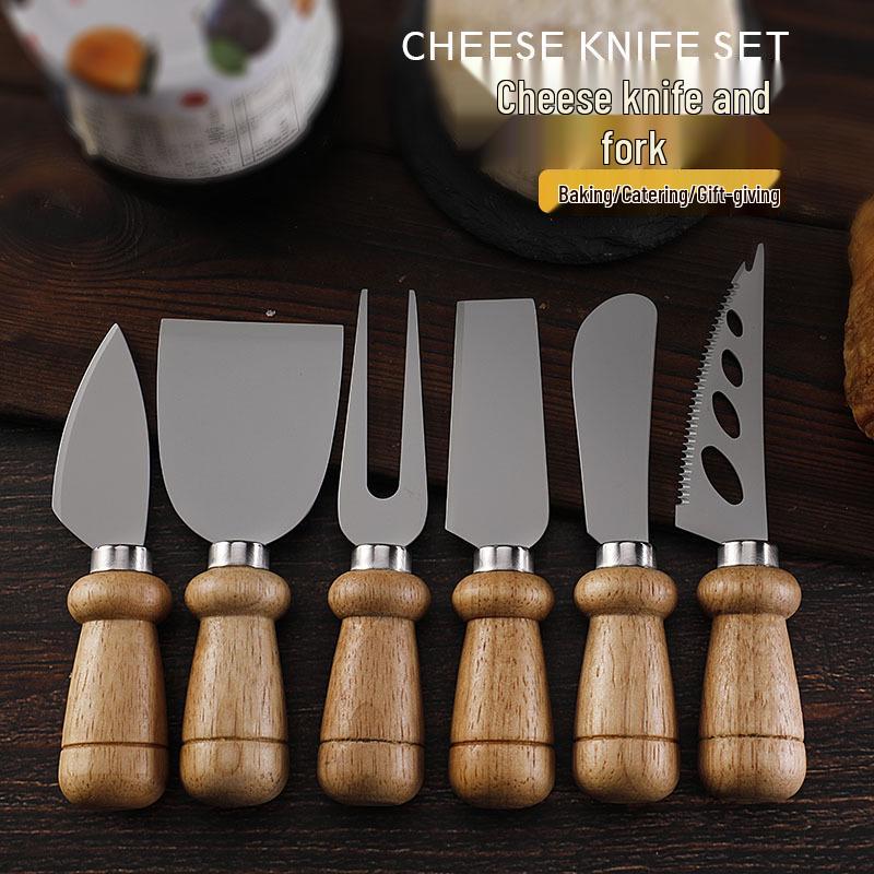 Stainless Steel Cheese Knife Set with Rubber Wood Handles