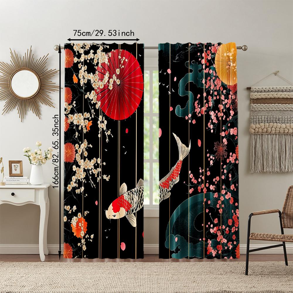 2 pcs   versatile polyester transparent curtains for home decoration Japanese landscape1 for use in bedrooms and living rooms