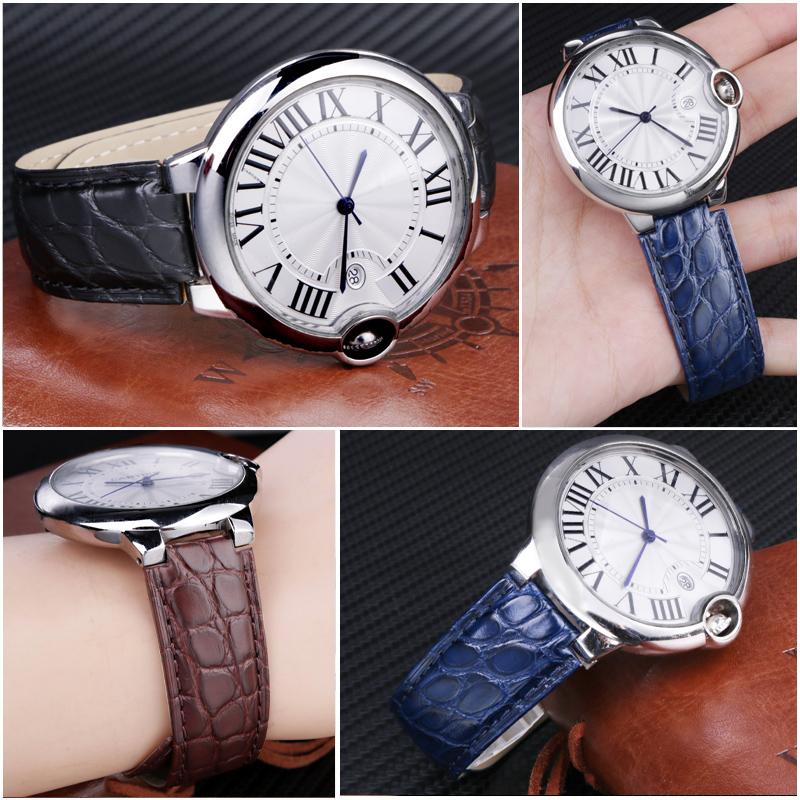 16 18 20 22m For Cartier blue balloon leather watchband Blue crocodile skin convex men women Folding buckle watch strap bracelet