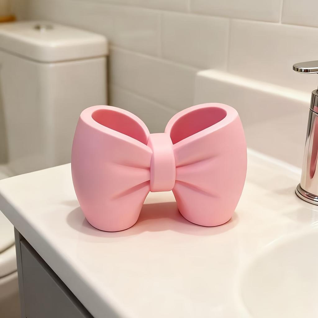 Adorable Bow-Shaped Toothbrush & Pen Holder Stand - Bow Accent for Bathroom, Bedroom - Cute Toothbrush & Pen Display For Desktop