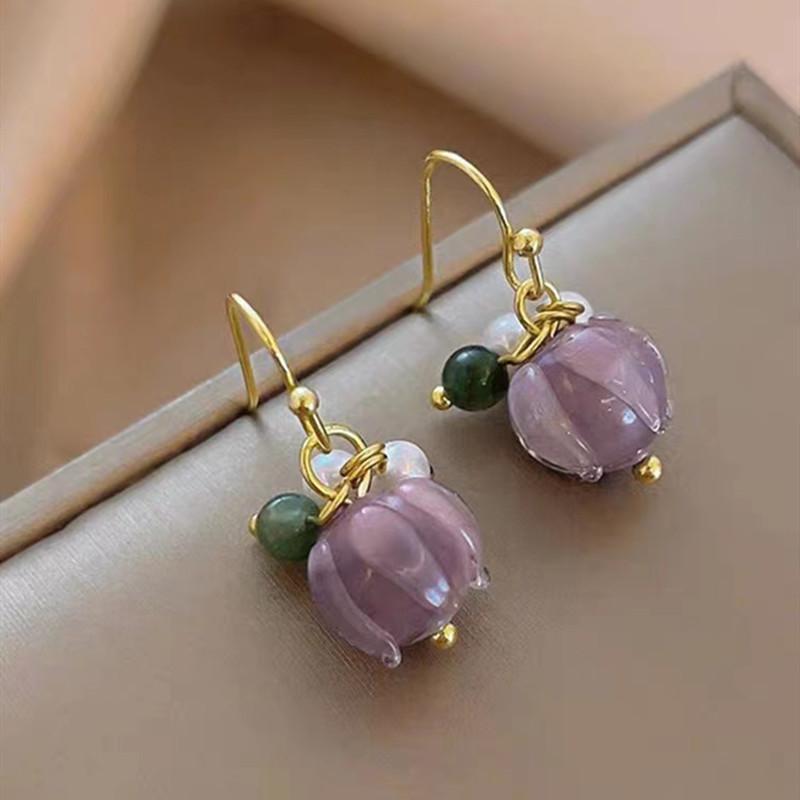 New Sweet Temperament Small Fresh Bamboo White Lily Of The Valley Flower Earrings Elegant And Gentle Asymmetric Earrings