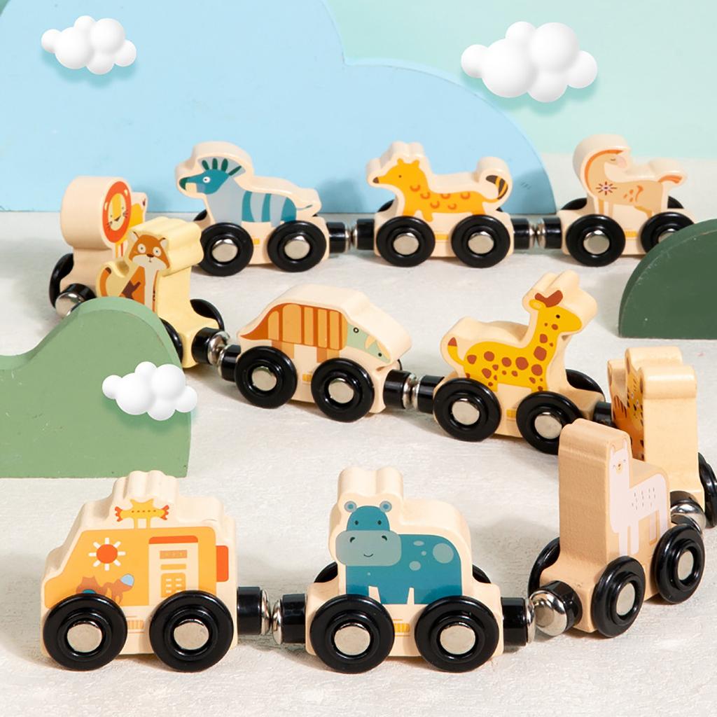 This Children's Magnetic Traffic Train Wooden Spliced Early Education Tractor Building Block Toy Is A High-quality Children's Toy That Combines Educat